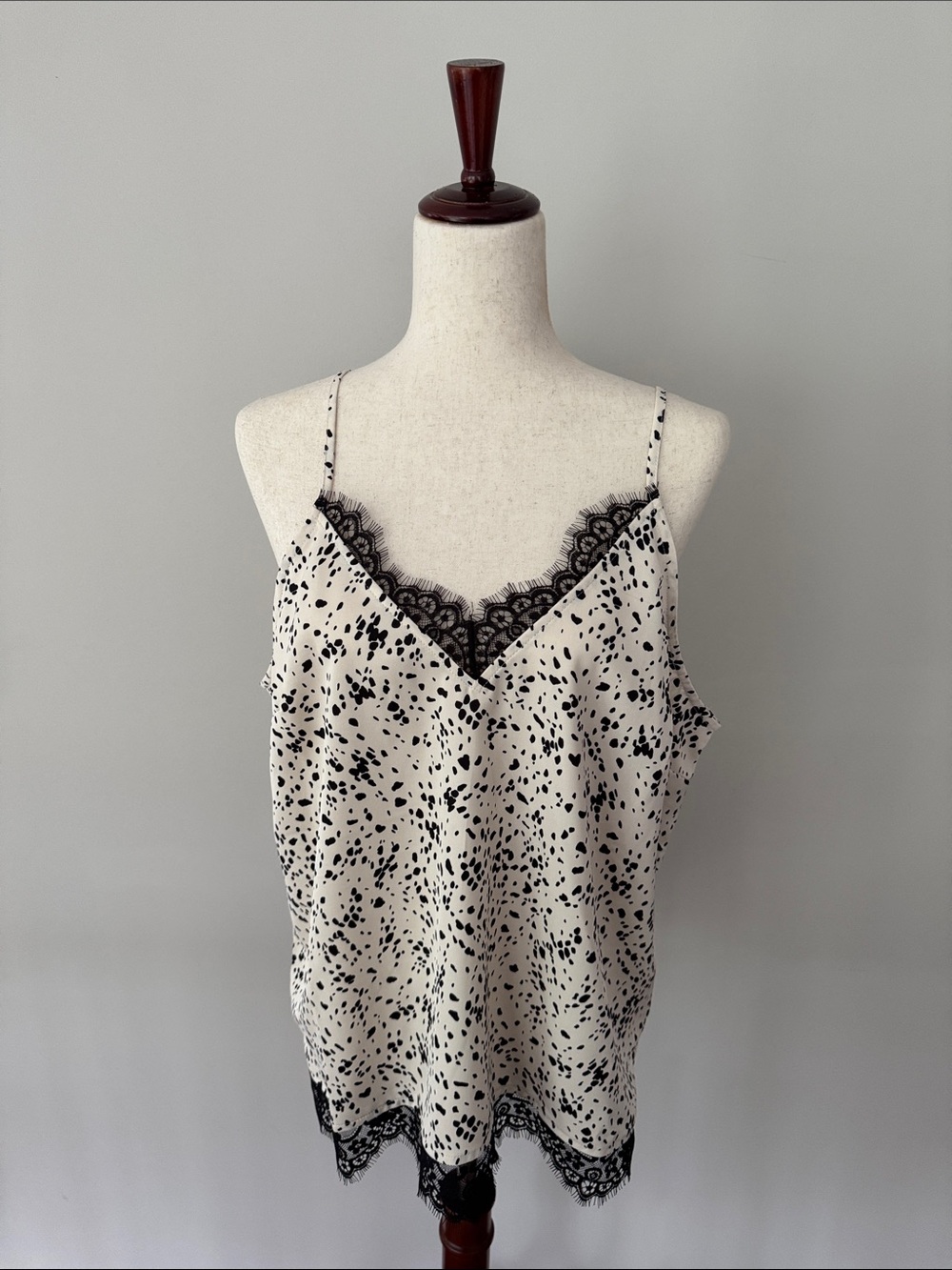 a new day Cream and Black Speckled Lace Trim Cami